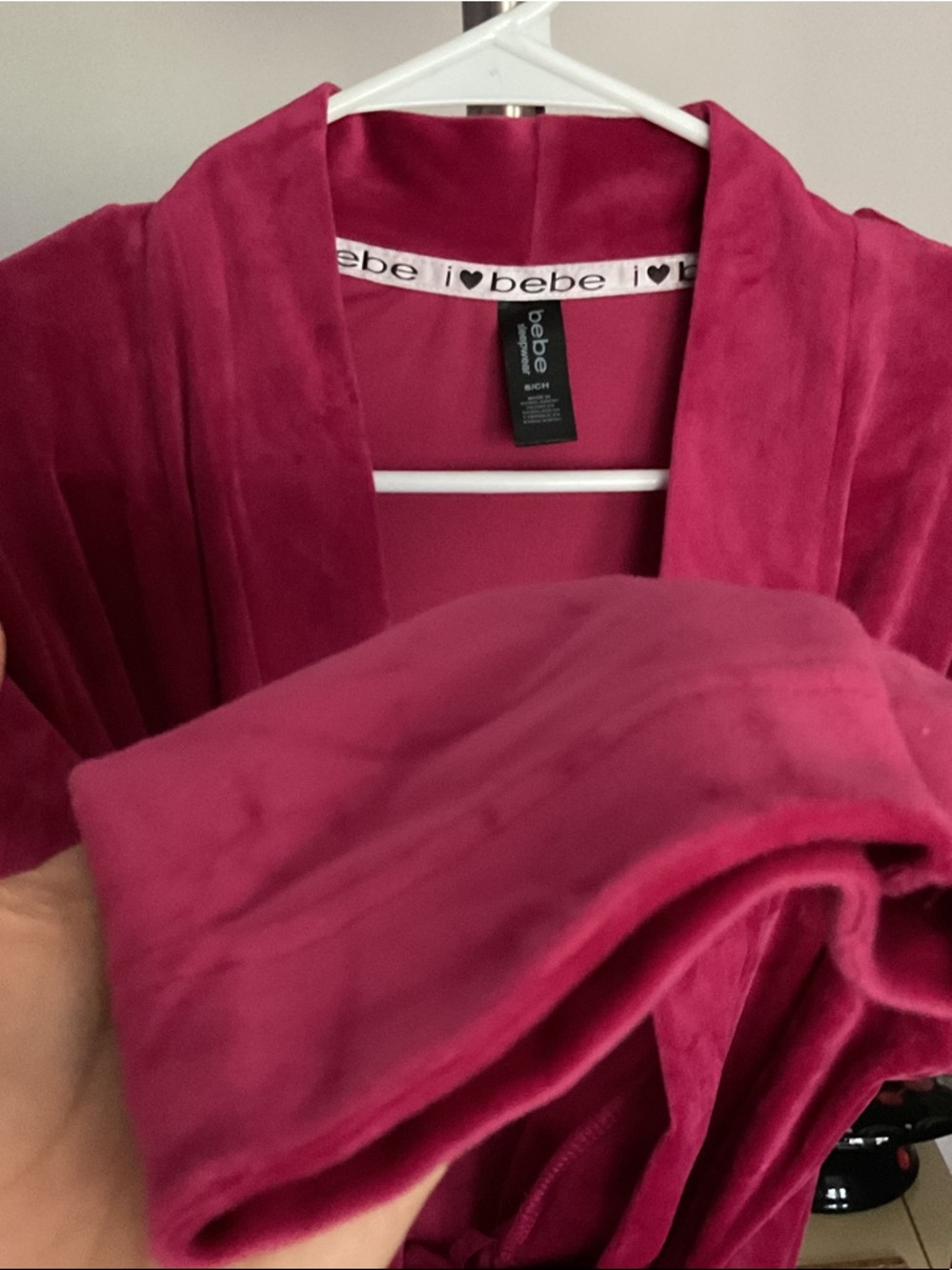 bebe Plush Wrap Robe in Deep Raspberry Pink - Picture 5 of 5